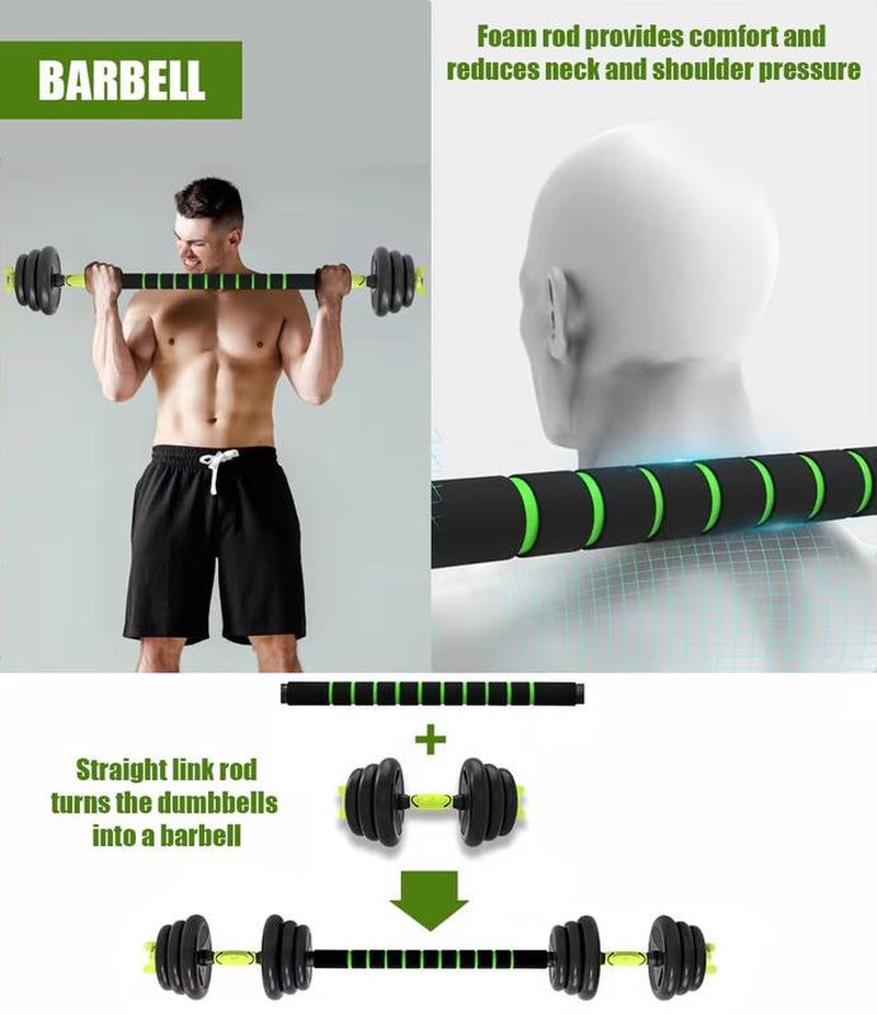 Emza Fitness Adjustable Dumbbells/Barbell/Kettlebell/Push-Up Stand - Upgraded with Ab Wheel - 22Lb/33Lb/44Lb/66Lb/88Lb, 10Kg/15Kg/20Kg/30Kg/40Kg - Home Gym Equipment for Men and Women (22, Pounds)