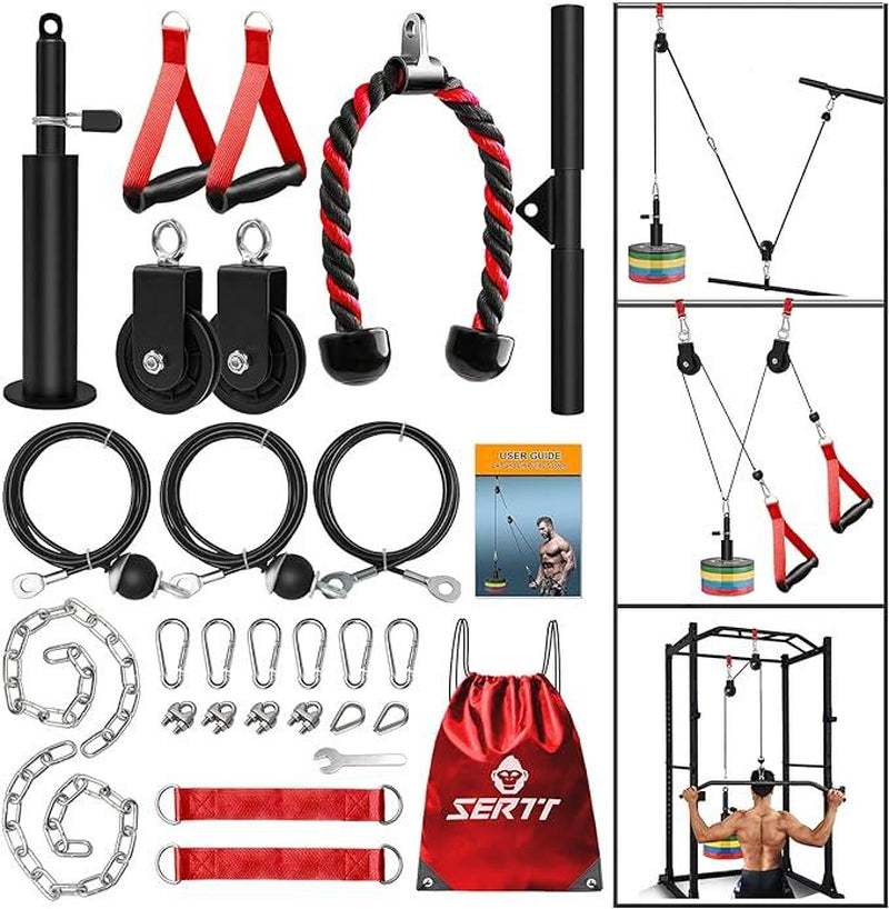 Weight Cable Pulley System Gym Upgraded Cable Pulley Attachments for Gym LAT Pull down Biceps Curl Tricep Arm Workouts Weight Pulley System Home Gym Add on Equipment