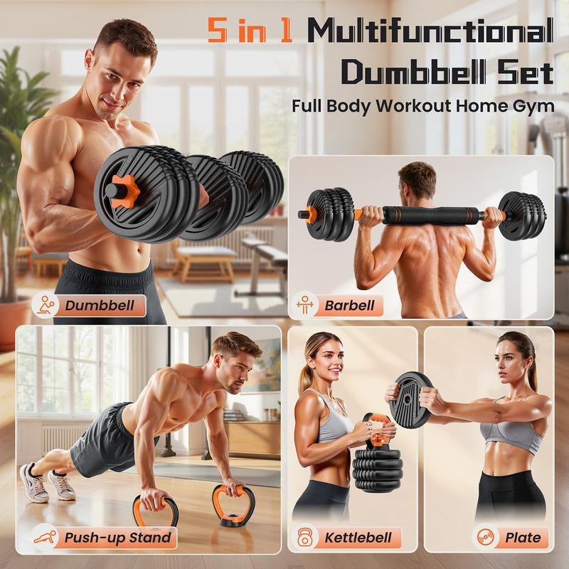 Adjustable Dumbbell Set, 33/44/70/90Lbs Multi-Forms as Barbell, Kettlebell, Push up Stands and Weight Plates, 5 In1 Versatile Dumbbell Set for Full-Body Exercises for Home Gym