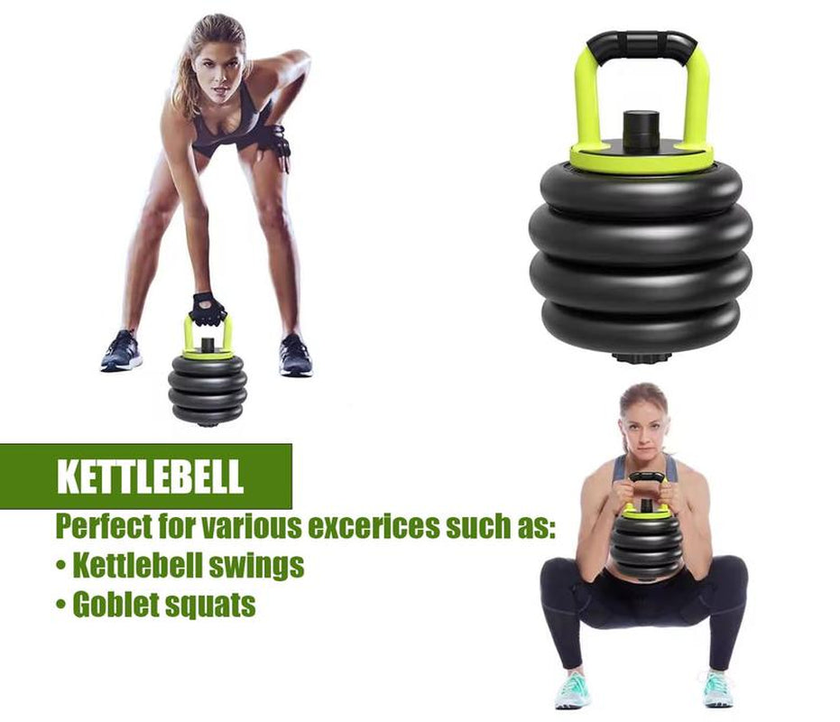 Emza Fitness Adjustable Dumbbells/Barbell/Kettlebell/Push-Up Stand - Upgraded with Ab Wheel - 22Lb/33Lb/44Lb/66Lb/88Lb, 10Kg/15Kg/20Kg/30Kg/40Kg - Home Gym Equipment for Men and Women (22, Pounds)