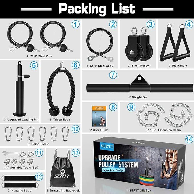 Weight Cable Pulley System Gym Upgraded Cable Pulley Attachments for Gym LAT Pull down Biceps Curl Tricep Arm Workouts Weight Pulley System Home Gym Add on Equipment