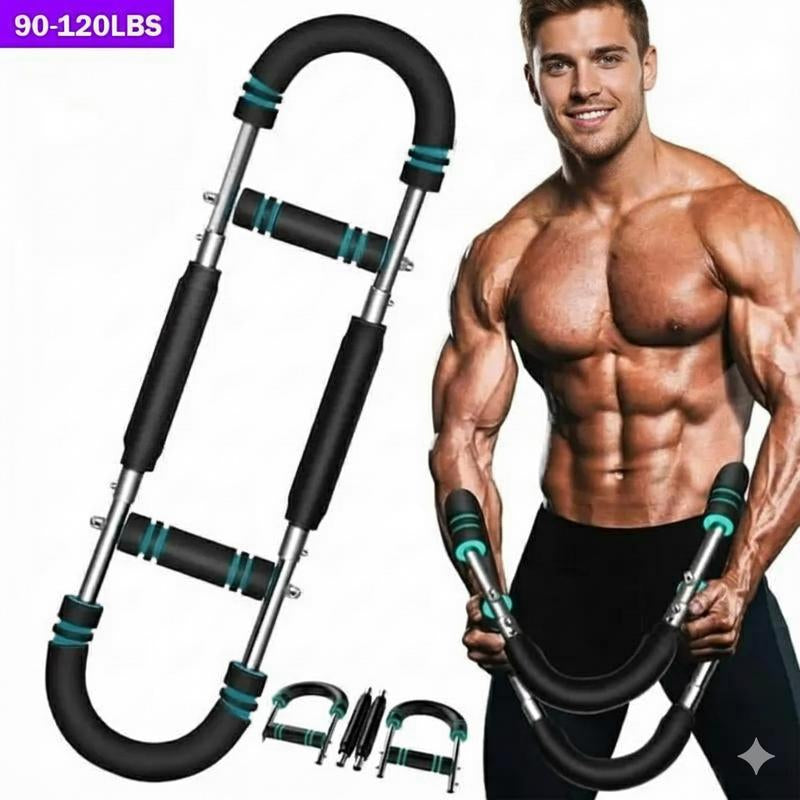 Adjustable Arm Trainer with 90-120 lbs Resistance for Chest and Grip Strengthening - Portable Spring Power Twister Bar for Home Workouts