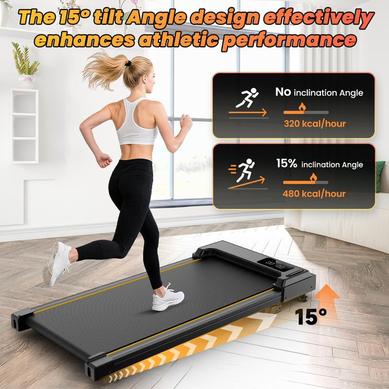 Jagjog Walking Pad Treadmill with 15-Degree Incline Remote Control LED Display Portable under Desk Treadmill for Small Spaces Home Office Exercise Equipment Fitness Workout Calories