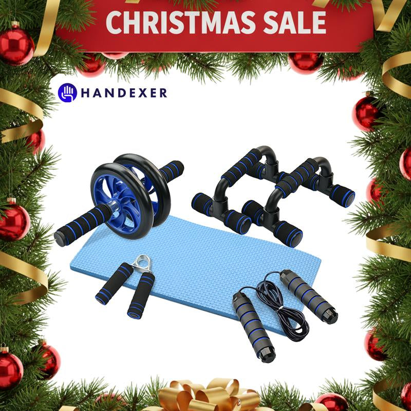 Home Gym Fitness Set, 5-In-1 Abl Roller Kit with Knee Pads, Push-Up Bars, Handle Grips, Skipping Ropes, Home Gym Exercise Kits Suitable for Full-Body Workout, Core & Strength Training, Gym Accessaries, Black Friday, Cyber Monday, Christmas Gift Ideas