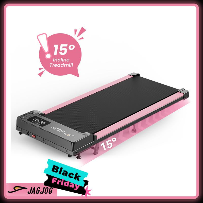 Jagjog Walking Pad Treadmill with 15-Degree Incline Remote Control LED Display Portable under Desk Treadmill for Small Spaces Home Office Exercise Equipment Fitness Workout Calories