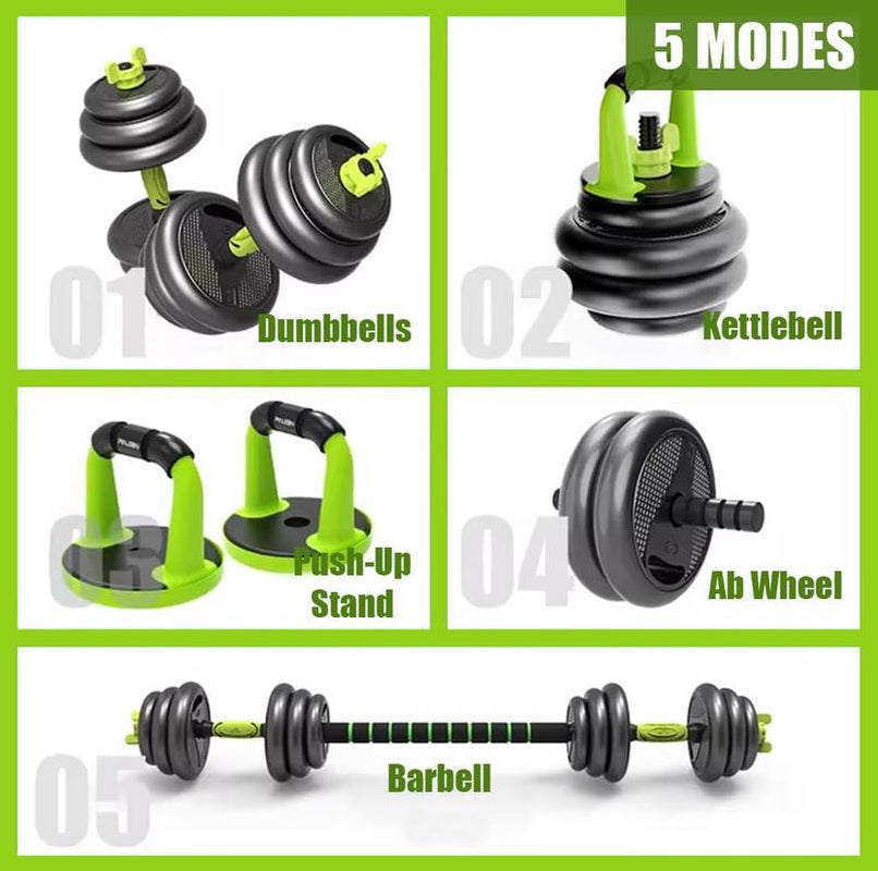Emza Fitness Adjustable Dumbbells/Barbell/Kettlebell/Push-Up Stand - Upgraded with Ab Wheel - 22Lb/33Lb/44Lb/66Lb/88Lb, 10Kg/15Kg/20Kg/30Kg/40Kg - Home Gym Equipment for Men and Women (22, Pounds)