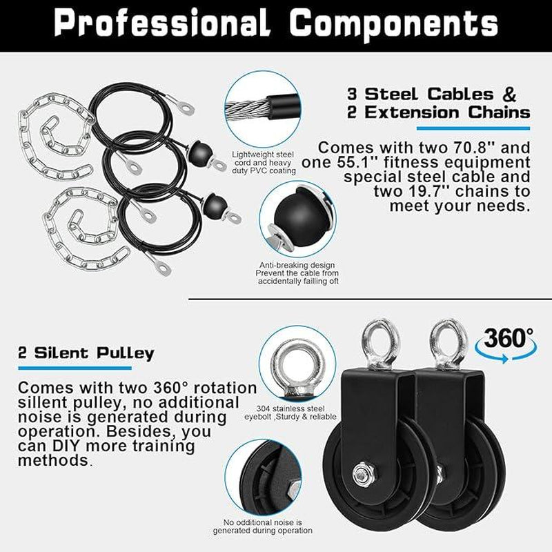 Weight Cable Pulley System Gym Upgraded Cable Pulley Attachments for Gym LAT Pull down Biceps Curl Tricep Arm Workouts Weight Pulley System Home Gym Add on Equipment