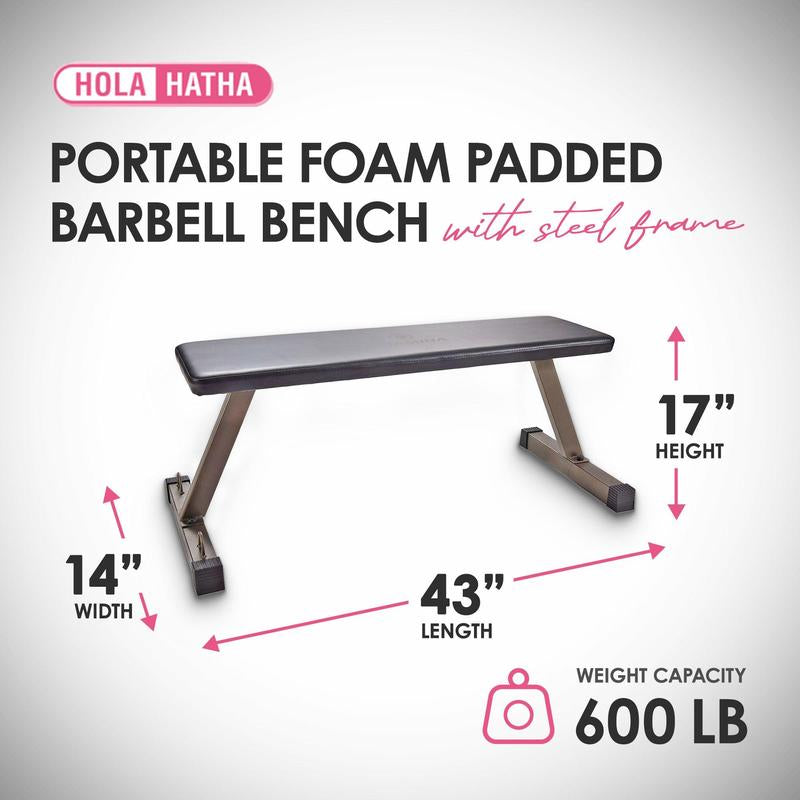 Holahatha 600 Pound Capacity Foam Padded Flat Barbell Bench W/Steel Frame, Black