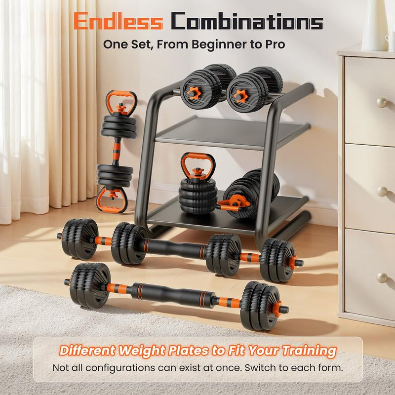 Adjustable Dumbbell Set, 33/44/70/90Lbs Multi-Forms as Barbell, Kettlebell, Push up Stands and Weight Plates, 5 In1 Versatile Dumbbell Set for Full-Body Exercises for Home Gym