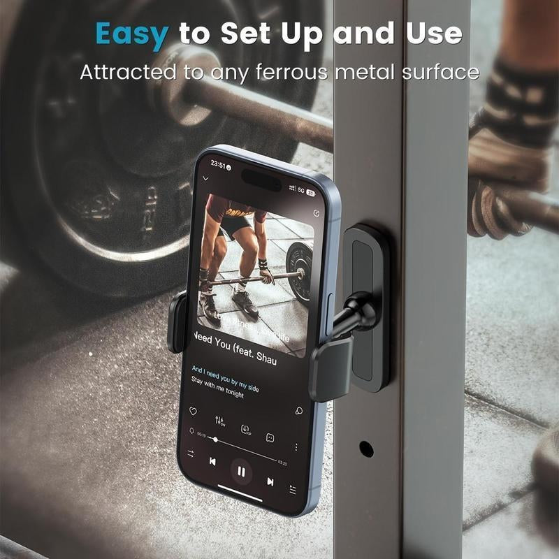 Gym Magnetic Phone Holder, 360° Adjustable Magnetic Phone Mount, Fitness Equipment Accessories for Home Gym